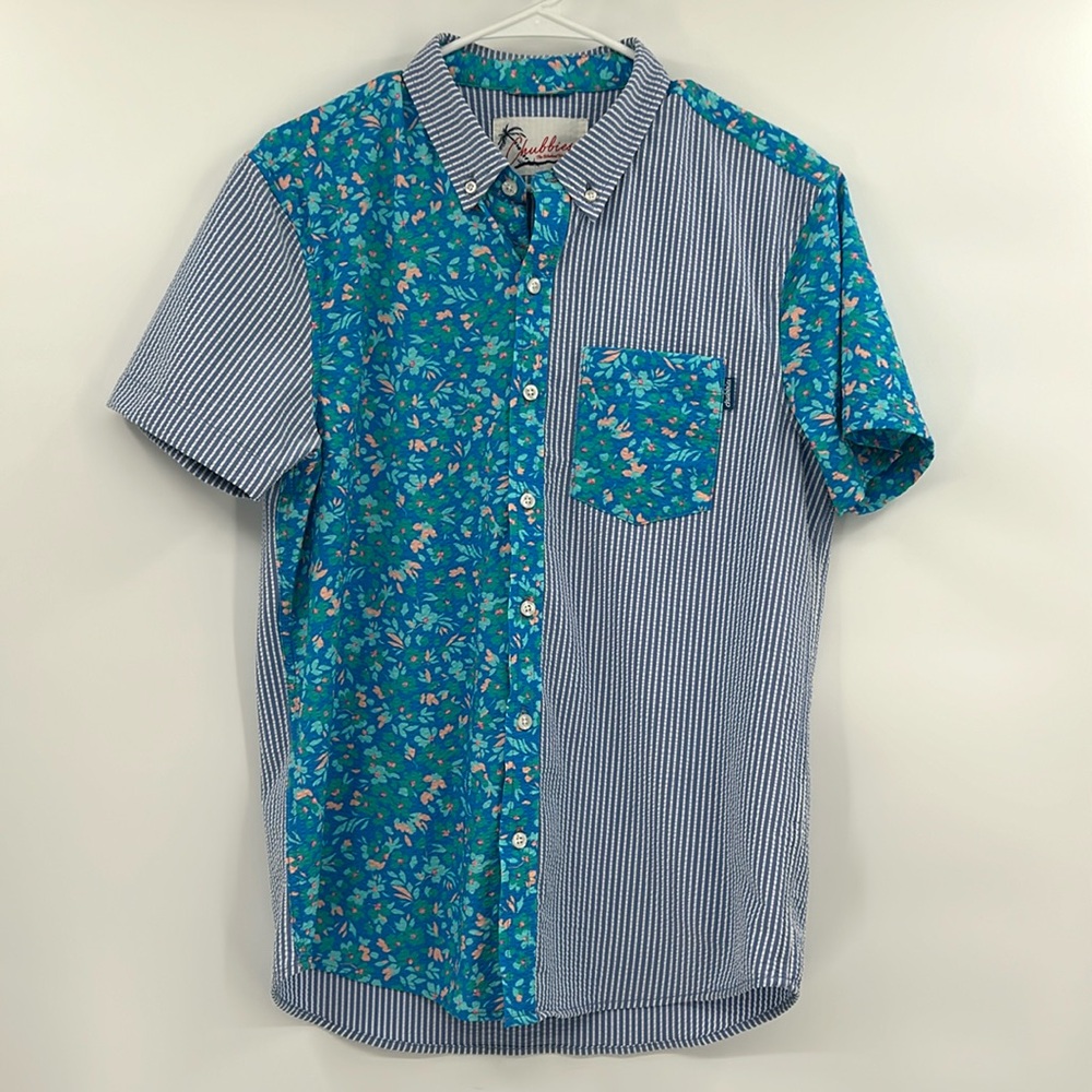 Chubbies Mens Seersucker Button Down Shirt‎ Size Small Stripe Floral Beach